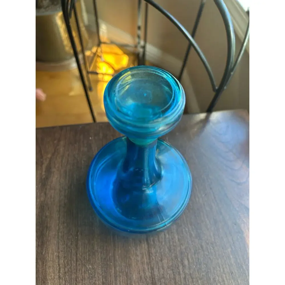 Vtg Mid Century Blue Decanter Bottle with Stopper 8.5